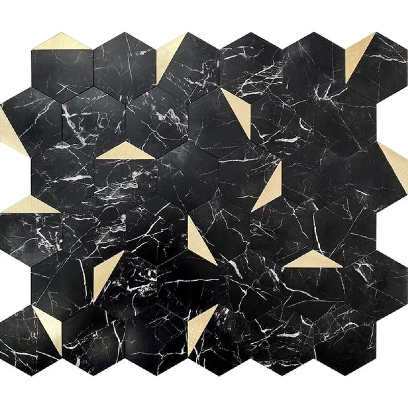 Black Gold 12x12 Honed Hexagon PVC Peel & Stick Tile (10 pack, 8.3 sq ft/case) by Apollo Tile