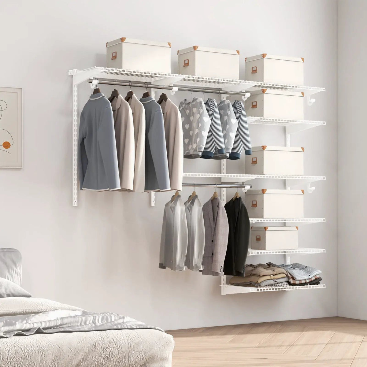 Adjustable Closet Organizer Kit with Shelves and Hanging Rods for 4 to 6 Feet, photo 3 of 16