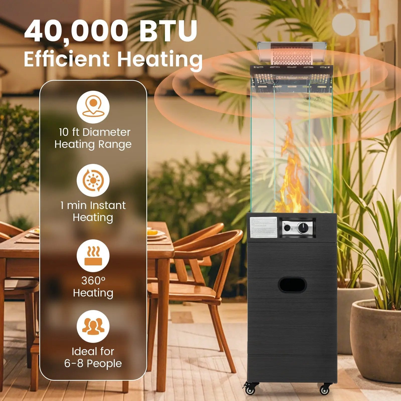 40000 BTU Patio Heater Outdoor Propane Gas Heater with Cover and Wheels-Black by DirectDeals