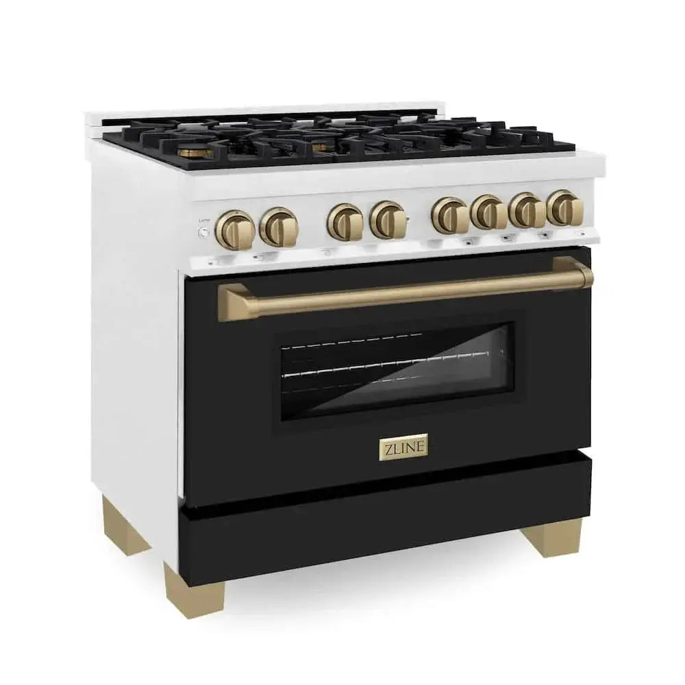 ZLINE 36" Autograph, Dual Fuel Range, Black Door, Bronze, RASZ-BLM-36-CB by Farmhouse Kitchen and Bath