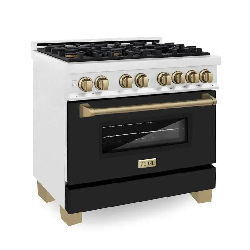 ZLINE 36" Autograph, Dual Fuel Range, Black Door, Bronze, RASZ-BLM-36-CB by Farmhouse Kitchen and Bath