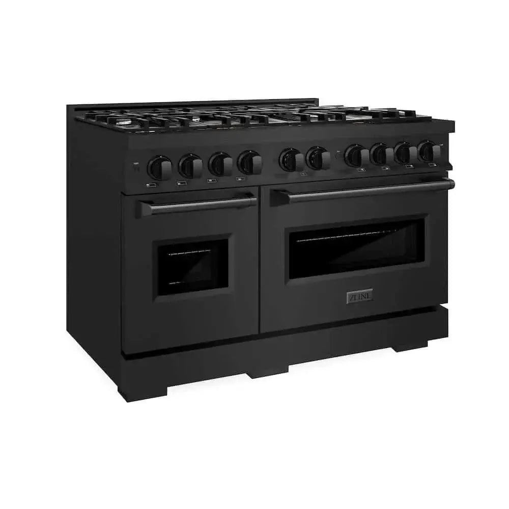 ZLINE 48" Dual Fuel Range, Gas Cooktop, Electric Convection Oven Black Stainless Steel, CDRB-48 by Farmhouse Kitchen and Bath
