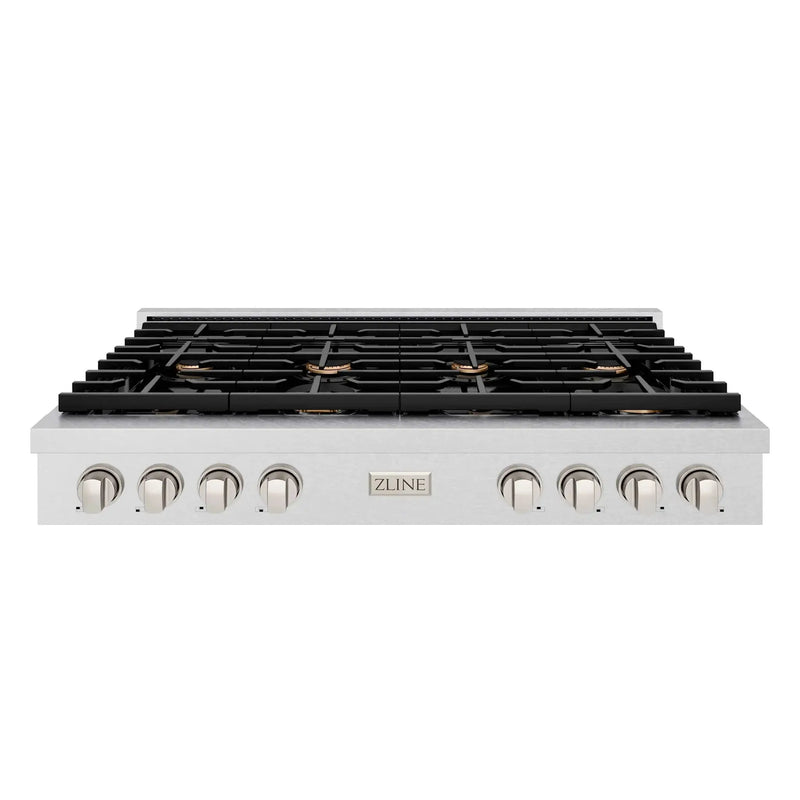 ZLINE 48" Paramount Gas Rangetop DuraSnow® Stainless Steel Brass Burners SRTS-BR-48 by Farmhouse Kitchen and Bath