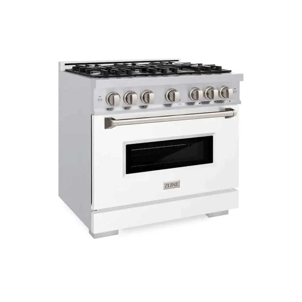 ZLINE 36"Classic Gas Range, Convection Gas Oven, Stainless Steel, White Matte Door CGR-WM-36 by Farmhouse Kitchen and Bath