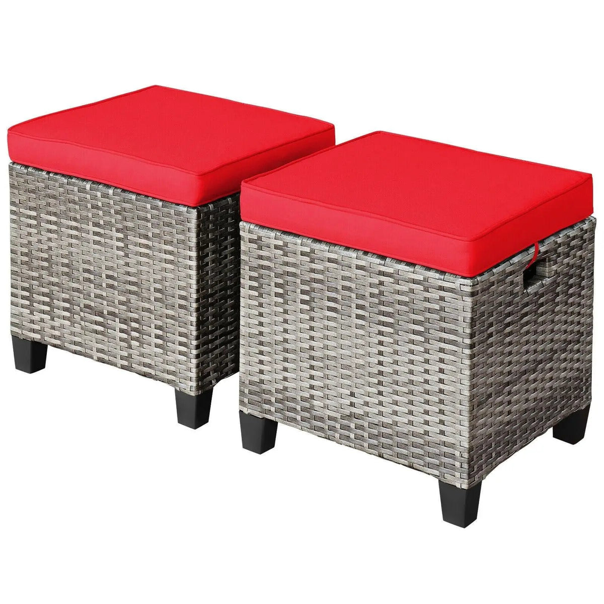 2 Pieces Patio Rattan Ottoman Seat with Removable Cushions-Navy, photo 3 of 9