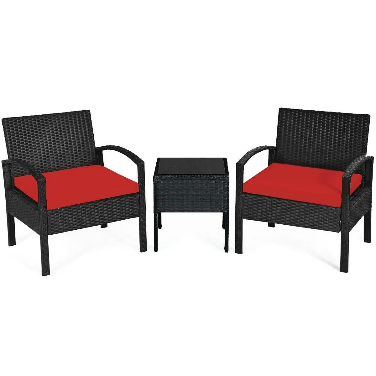 3 Pieces Outdoor Rattan Patio Conversation Set with Seat Cushions by DirectDeals