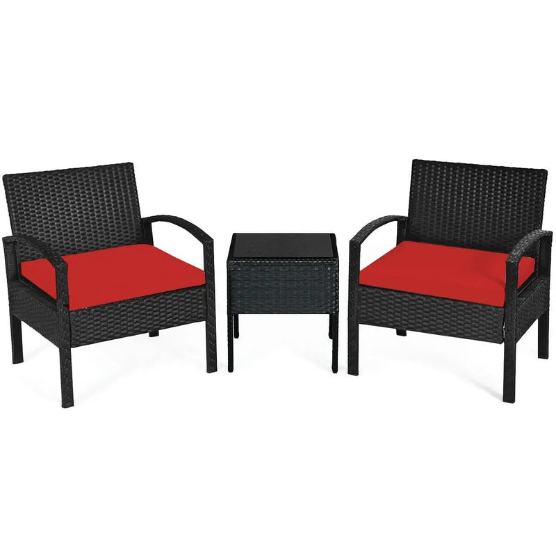 3 Pieces Outdoor Rattan Patio Conversation Set with Seat Cushions by DirectDeals