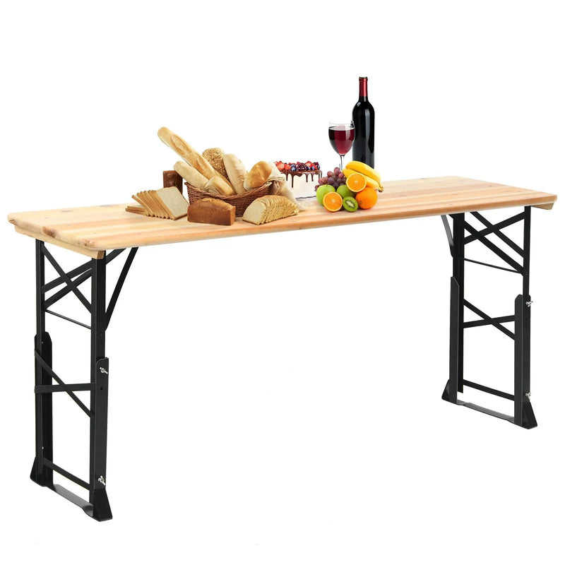 66.5 Inch Outdoor Wood Folding Picnic Table with Adjustable Heights by DirectDeals