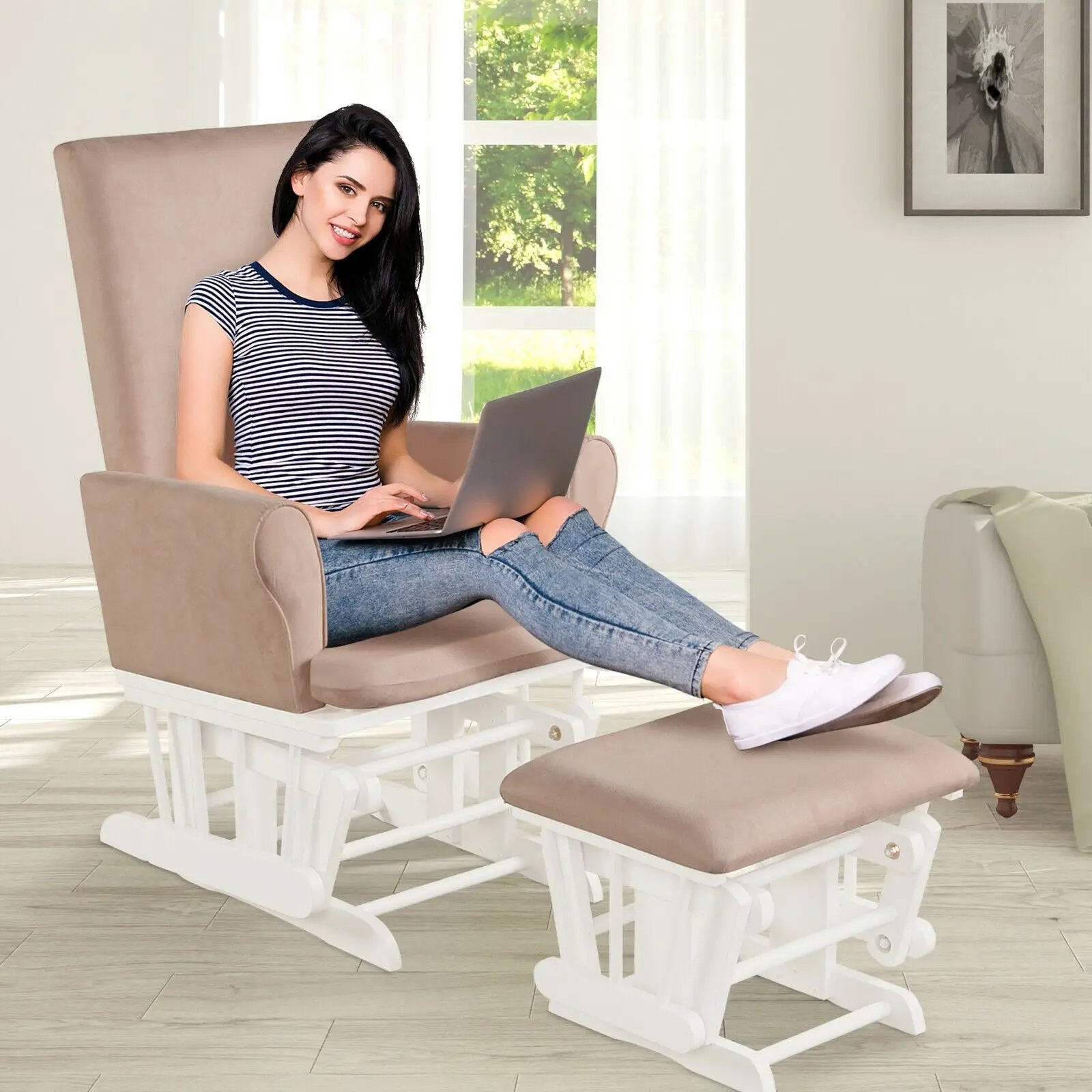 Baby Nursery Relax Rocker Rocking Chair Glider and Ottoman Cushion Set by DirectDeals