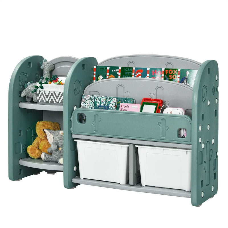 Kids Toy Storage Organizer with 2-Tier Bookshelf and Plastic Bins by DirectDeals