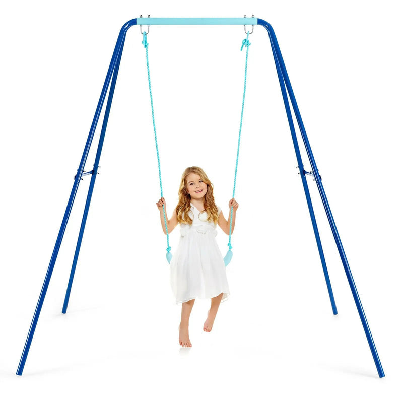 Outdoor Kids Swing Set with Heavy-Duty Metal A-Frame and Ground Stakes by DirectDeals