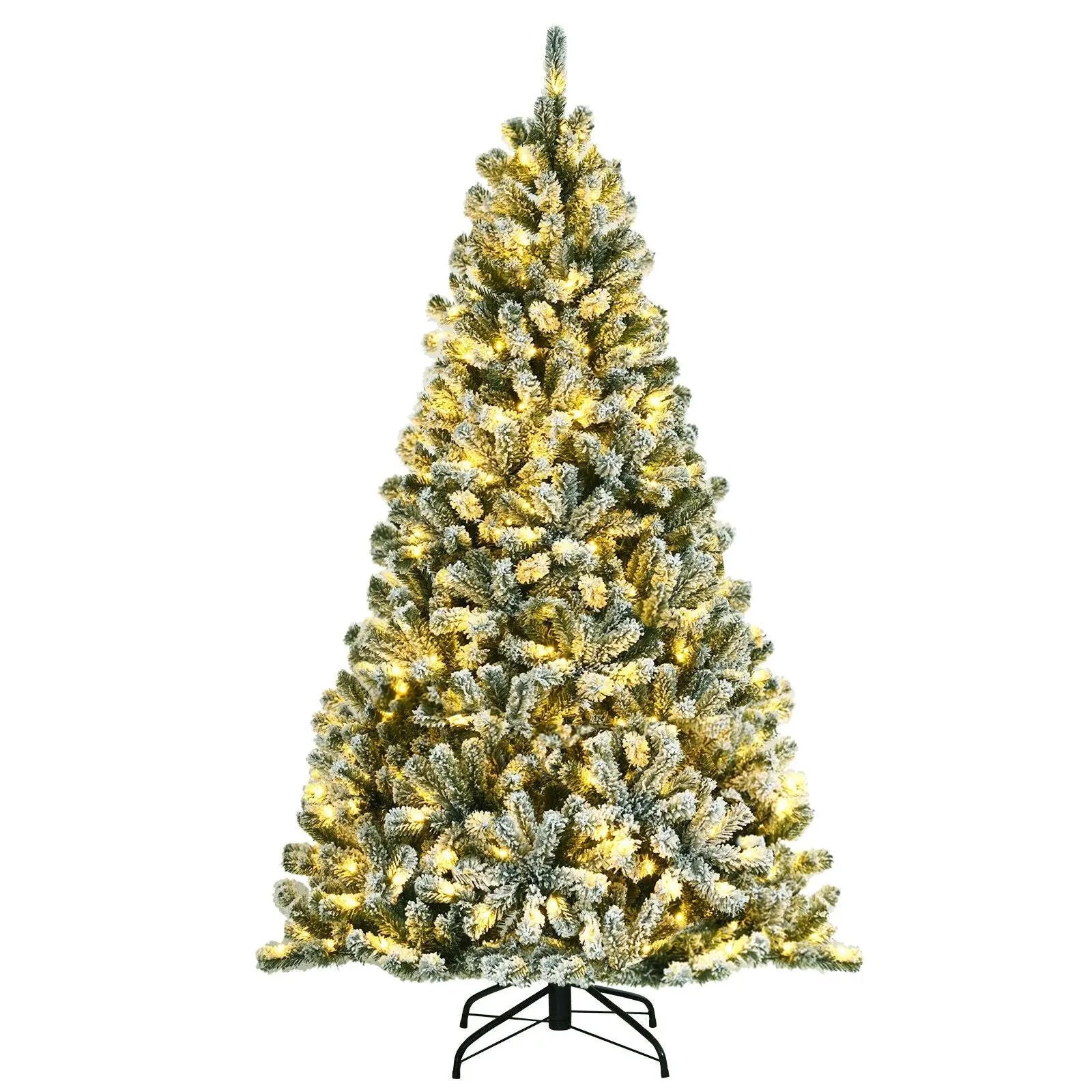 6 Feet Pre-lit Snow Flocked Hinged Christmas Tree with 928 Tips and Metal Stand by DirectDeals