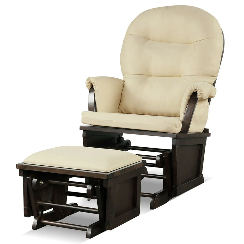 Wood Baby Glider and Ottoman Cushion Set with Padded Armrests for Nursing by DirectDeals