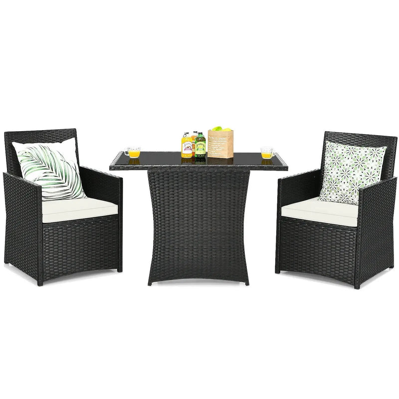 3 Pieces Patio Rattan Furniture Set with Cushion and Sofa Armrest by DirectDeals