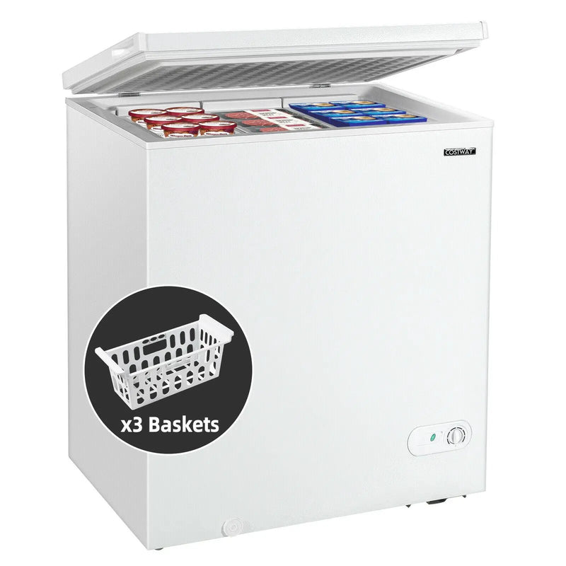 5.2 Cu.ft Chest Freezer Upright Single Door Refrigerator with 3 Baskets-White by DirectDeals