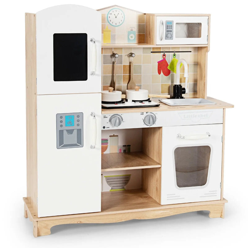 Wooden Kids Pretend Kitchen Playset Cooking Play Toy with Utensils and Sound by DirectDeals