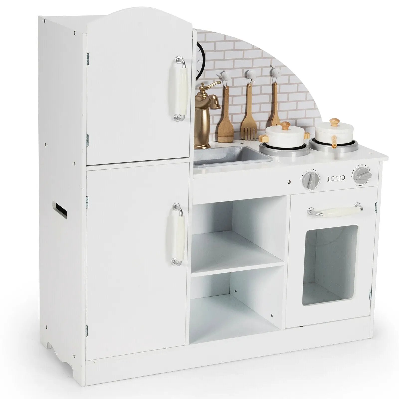 Kids Kitchen Playset Pretend Play Cooking Set with Vivid Faucet and Telephone by DirectDeals