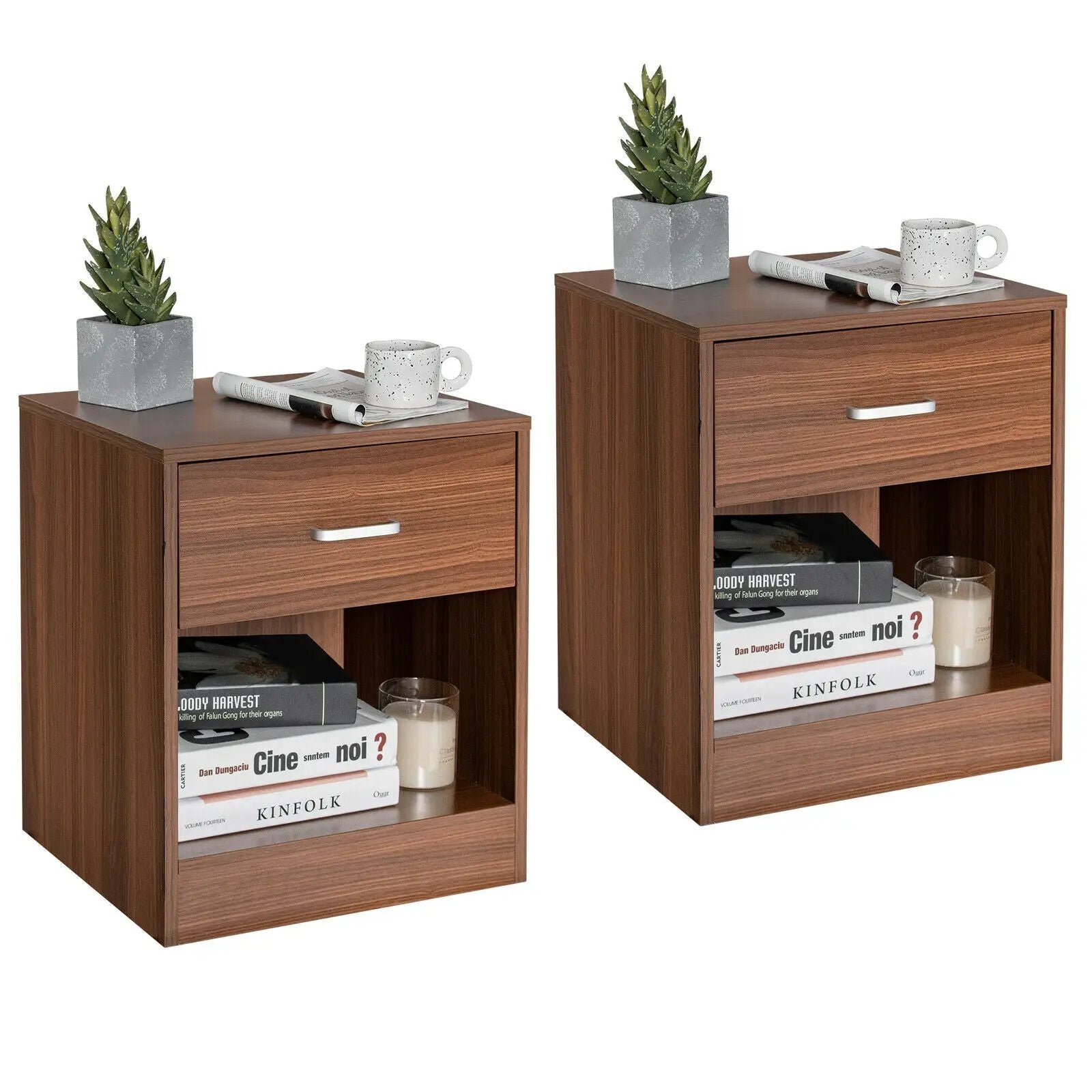 2 Pieces Nightstand with Storage Drawer and Cabinet by DirectDeals