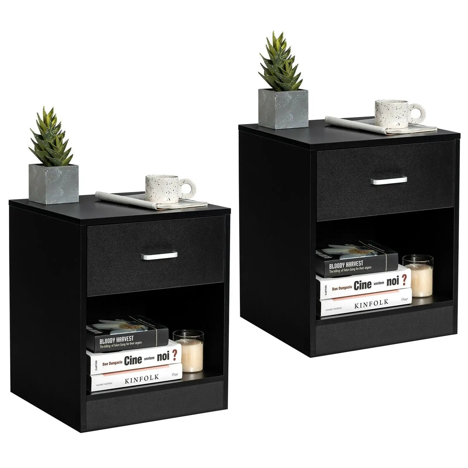 2 Pieces Nightstand with Storage Drawer and Cabinet by DirectDeals