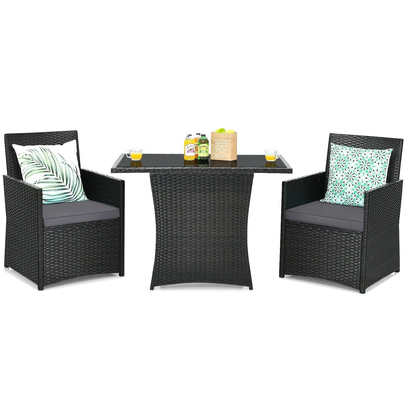 3 Pieces Patio Rattan Furniture Set with Cushion and Sofa Armrest by DirectDeals