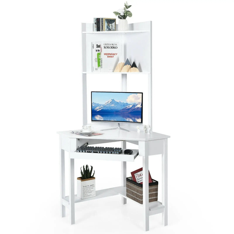 Corner Computer Desk with Hutch and Storage Shelves by DirectDeals