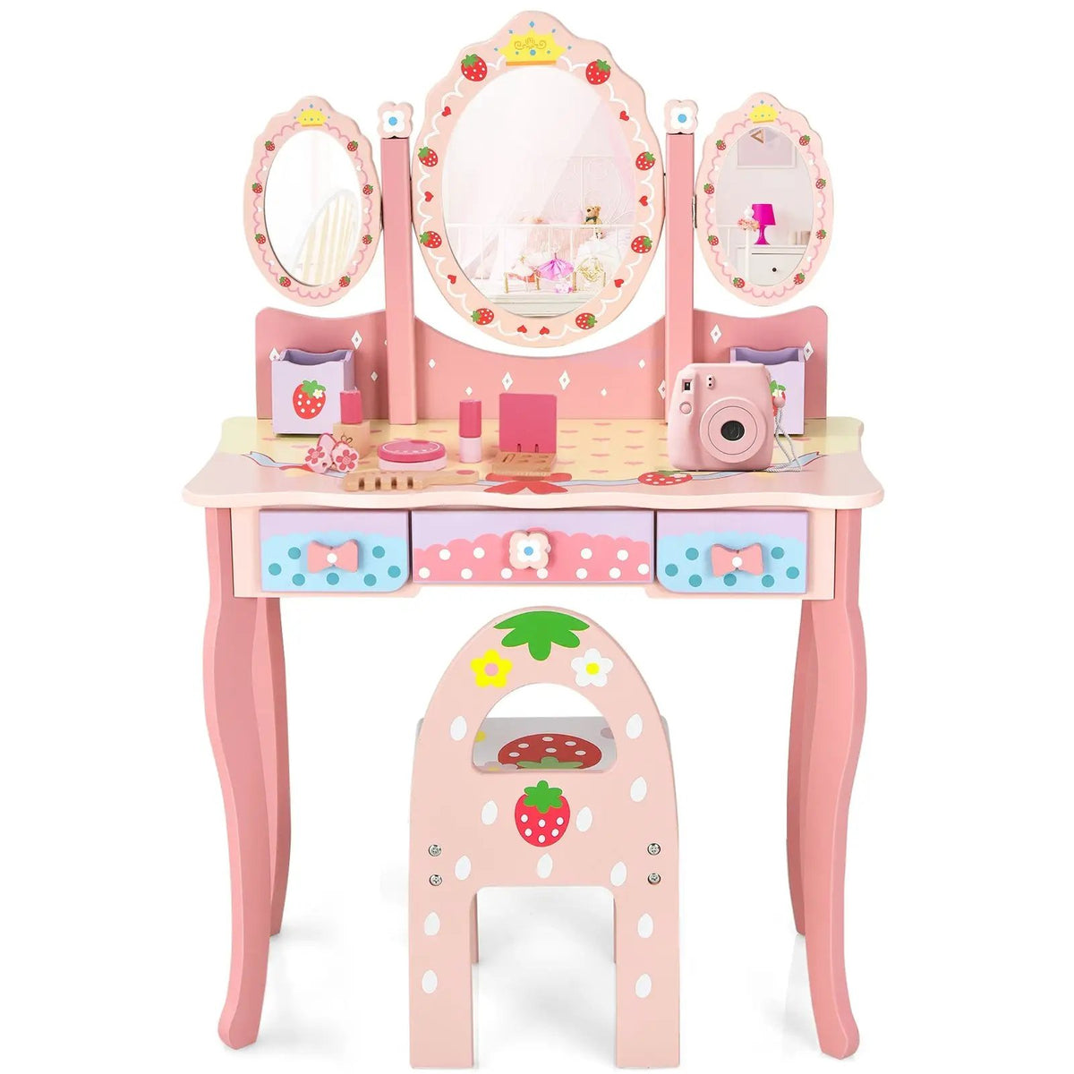 Kids Vanity Princess Makeup Dressing Table Chair Set with Tri-fold Mirror, photo 3 of 9