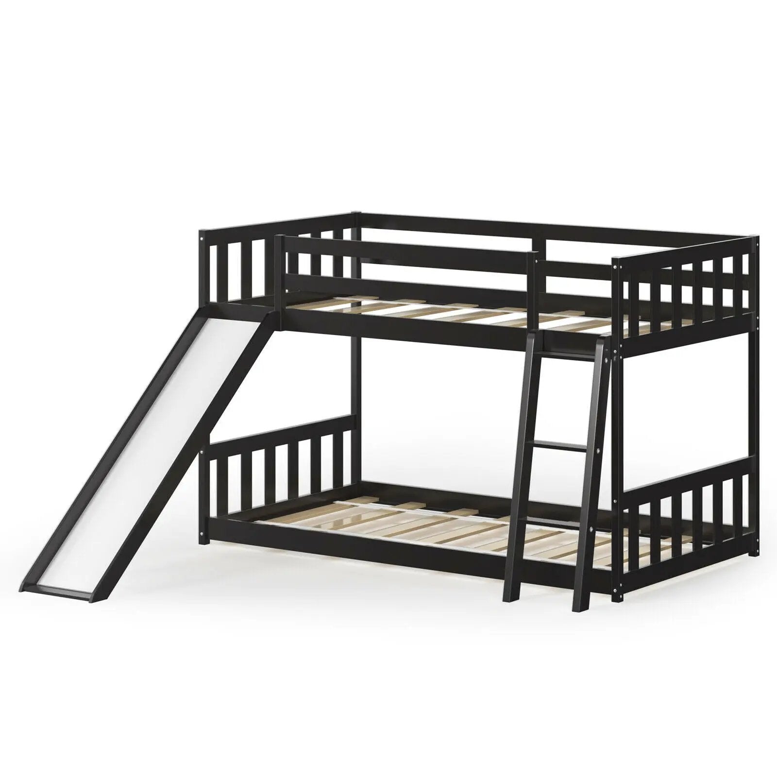 Twin over Twin Bunk Wooden Low Bed with Slide Ladder for Kids by DirectDeals