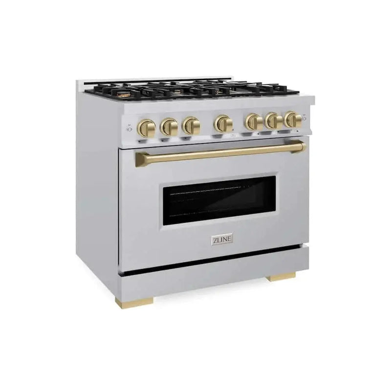 ZLINE 36" Classic Gas Range, Convection Gas Oven Stainless Steel, Champagne Bronze CGRZ-36-CB by Farmhouse Kitchen and Bath