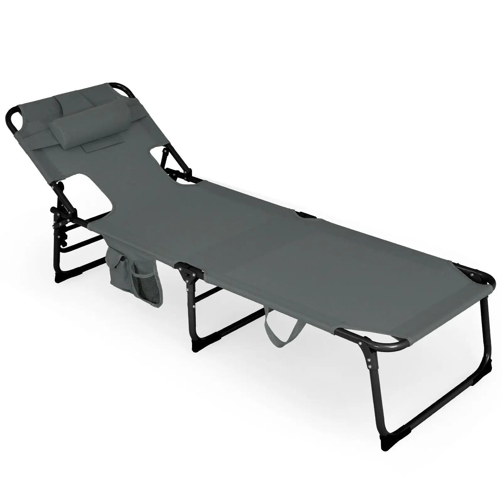 Folding Beach Lounge Chair with Pillow for Outdoor-Gray by DirectDeals