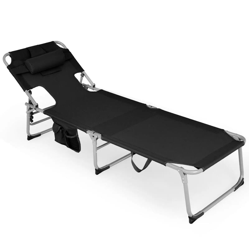 Folding Beach Lounge Chair with Pillow for Outdoor-Black by DirectDeals