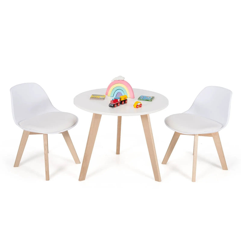 Modern Kids Activity Play Table and 2 Chairs Set with Beech Leg Cushion-White by DirectDeals
