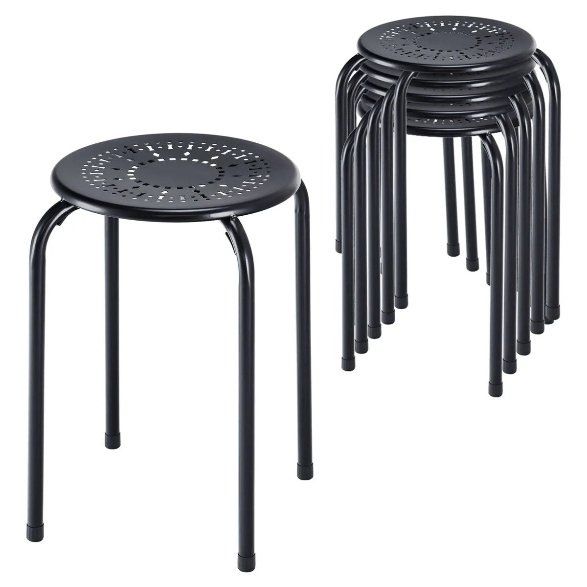 6-Pack Stackable Multifunctional Daisy Design Backless Round Metal Stool Set, photo 4 of 9