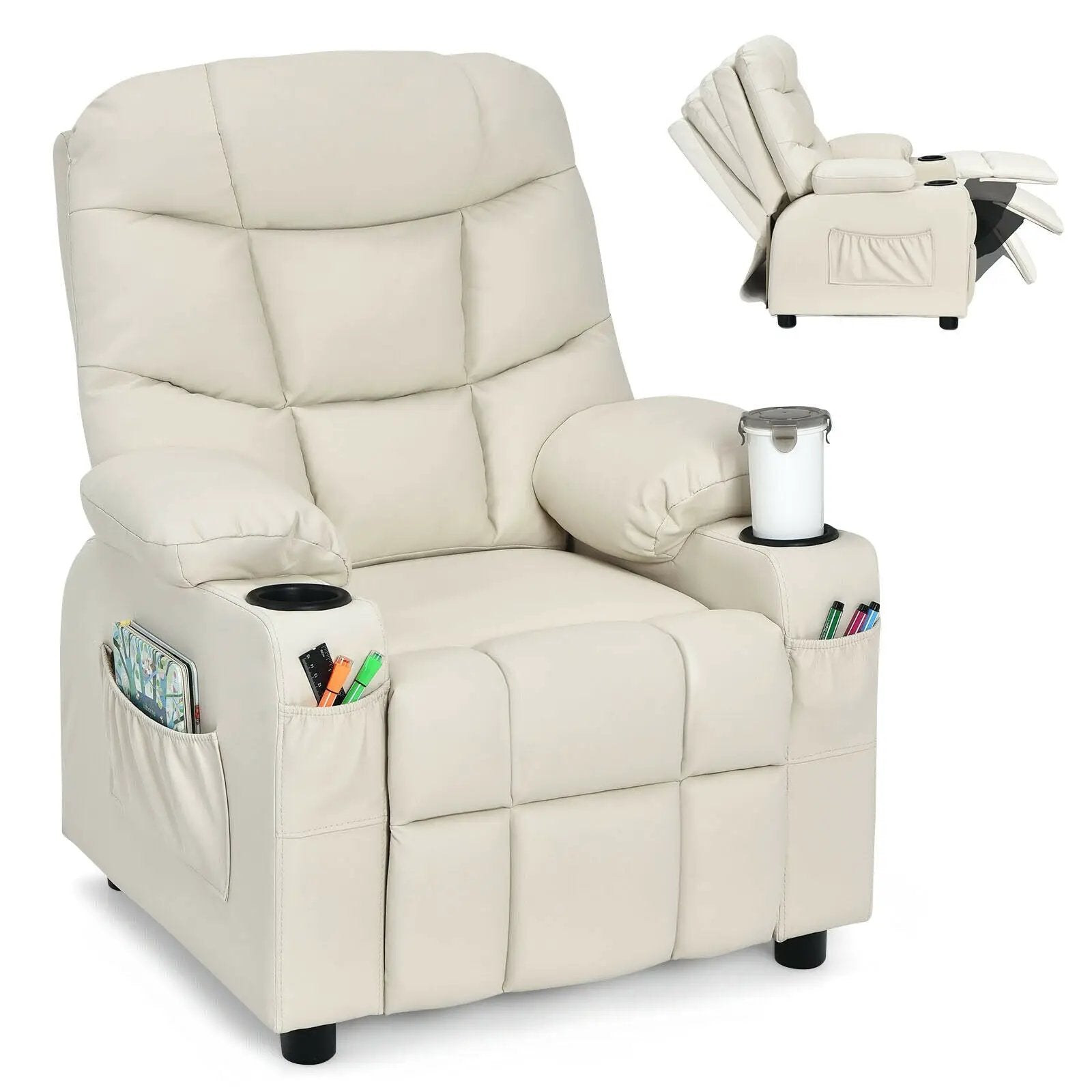 Kids Recliner Chair with Cup Holder and Footrest for Children by DirectDeals