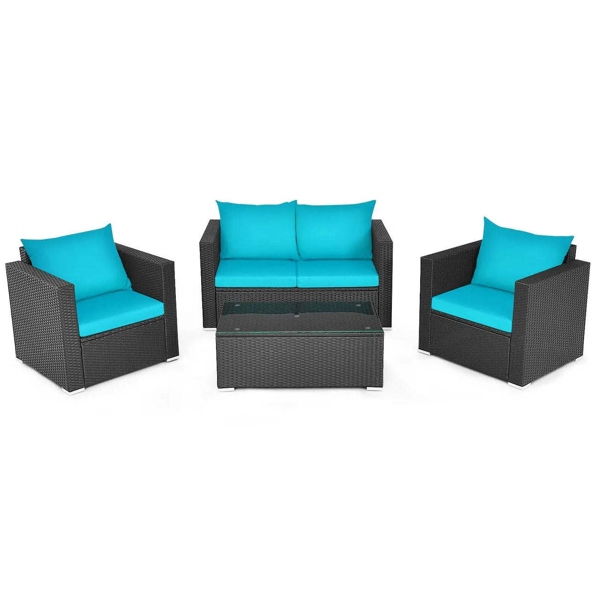 4 Pieces Patio Rattan Conversation Set with Cushions and Coffee Table-Black, photo 10 of 12