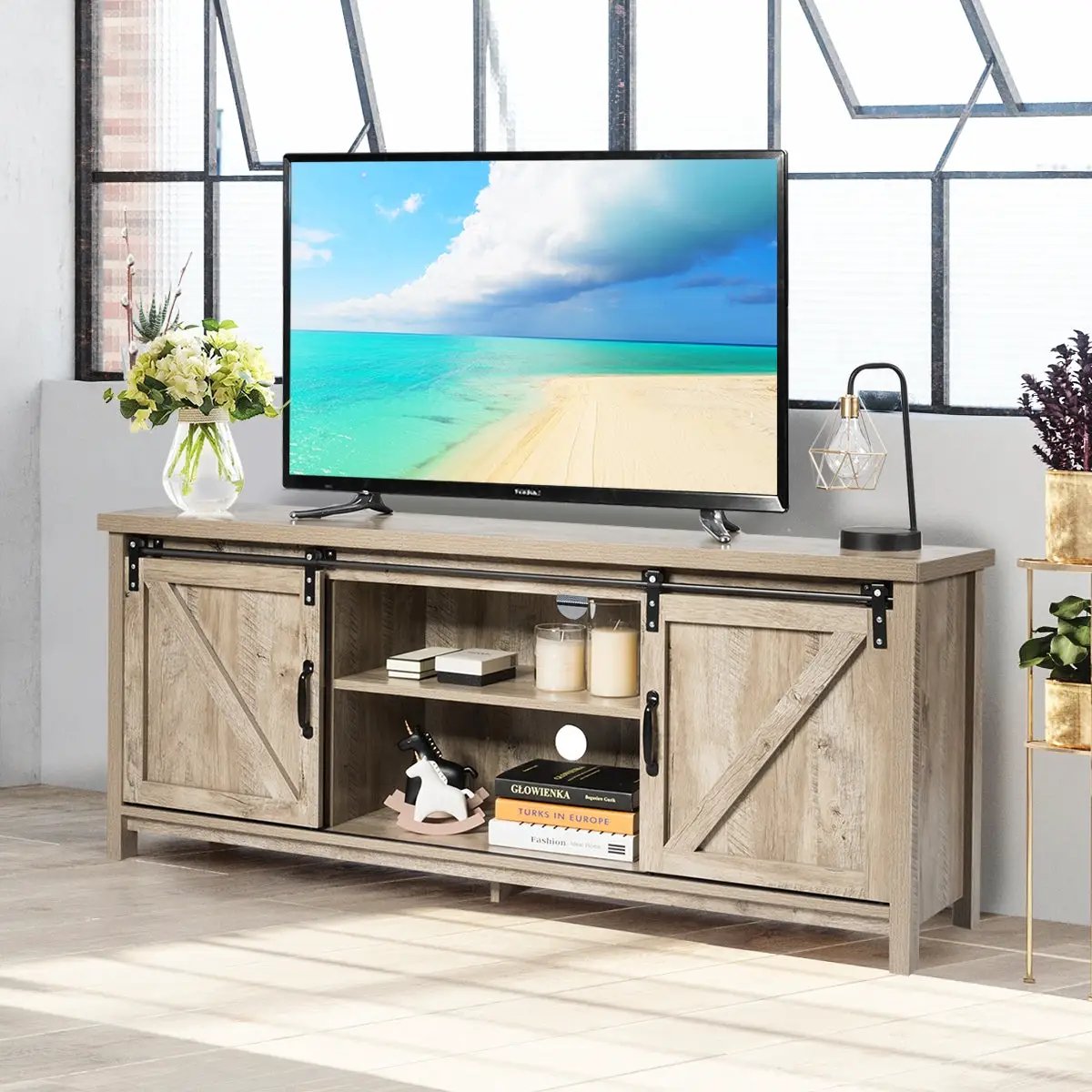 TV Stand Media Center Console Cabinet with Sliding Barn Door, photo 8 of 32