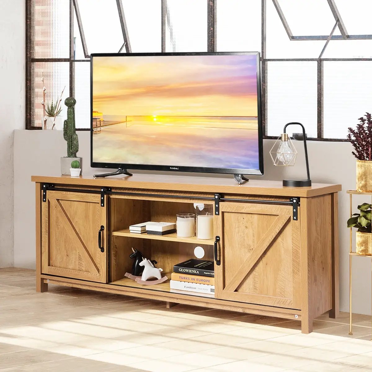TV Stand Media Center Console Cabinet with Sliding Barn Door, photo 6 of 32