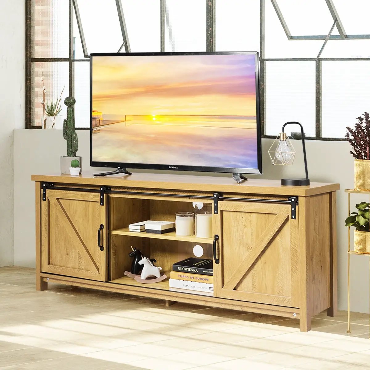 TV Stand Media Center Console Cabinet with Sliding Barn Door, photo 2 of 32