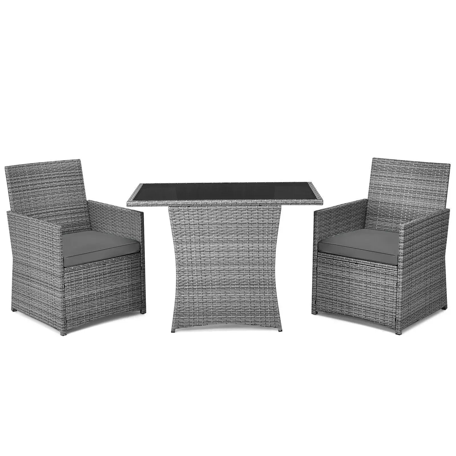 3 Pieces Patio Rattan Furniture Set with Cushioned Armrest Sofa by DirectDeals