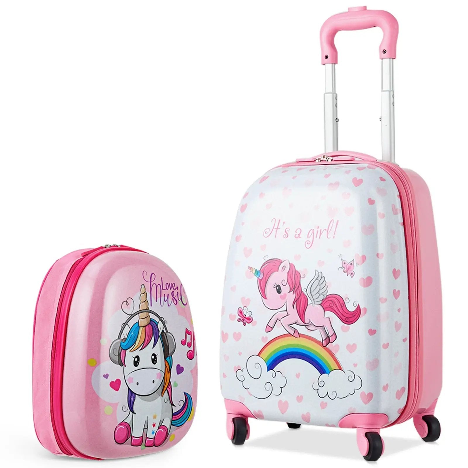 2 Pieces Kids Luggage Set 12 Inch Backpack and 16 Inch Kid Carry on Suitcase with Wheels by DirectDeals