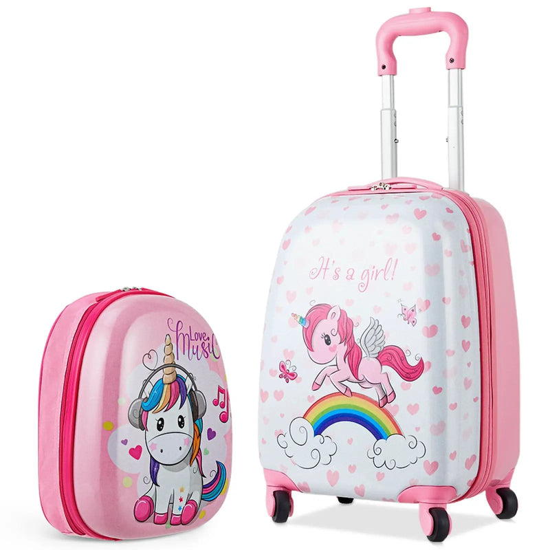2 Pieces Kids Luggage Set 12 Inch Backpack and 16 Inch Kid Carry on Suitcase with Wheels by DirectDeals