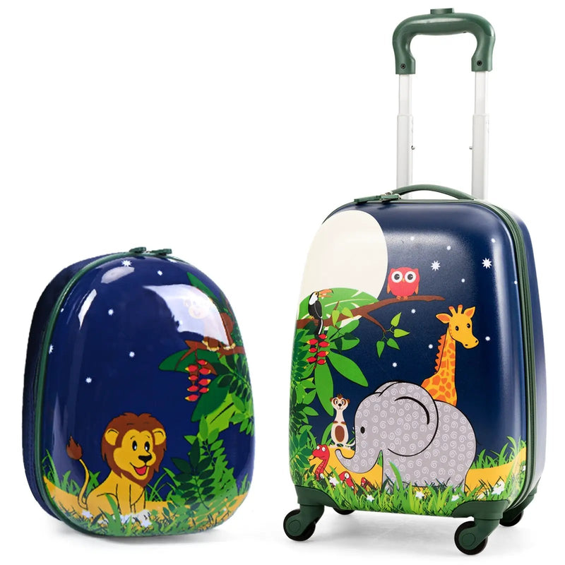 2 Pieces 12 Inch and 16 Inch Kids Carry on Suitcase Rolling Backpack School Luggage Set-Elephant by DirectDeals