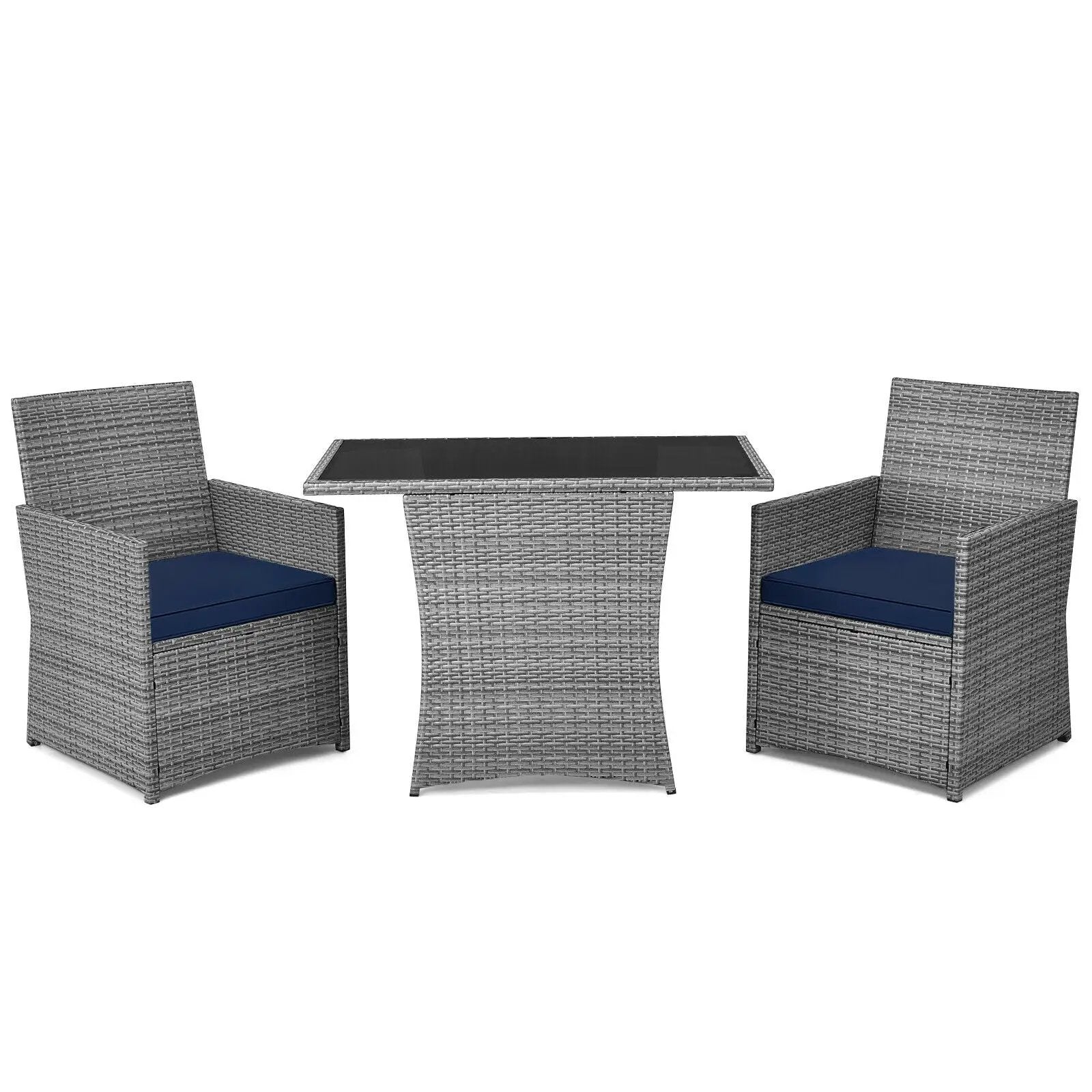 3 Pieces Patio Rattan Furniture Set with Cushioned Armrest Sofa by DirectDeals