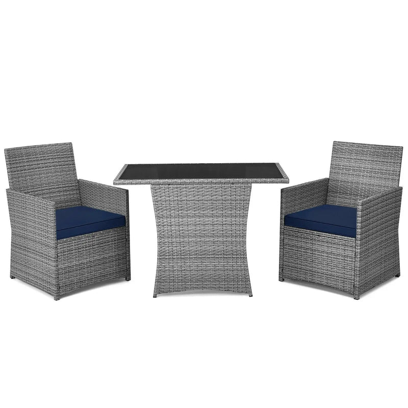 3 Pieces Patio Rattan Furniture Set with Cushioned Armrest Sofa by DirectDeals