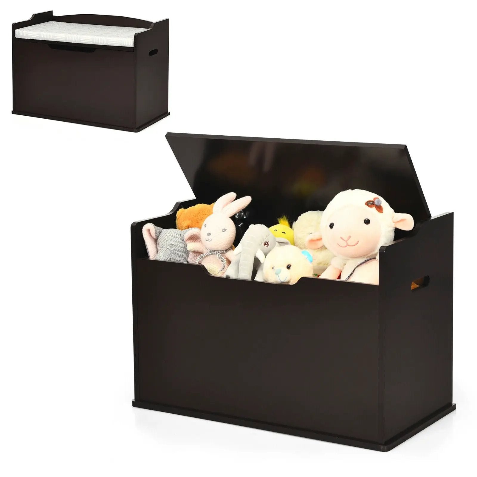 Kids Toy Wooden Flip-top Storage Box Chest Bench with Cushion Hinge by DirectDeals