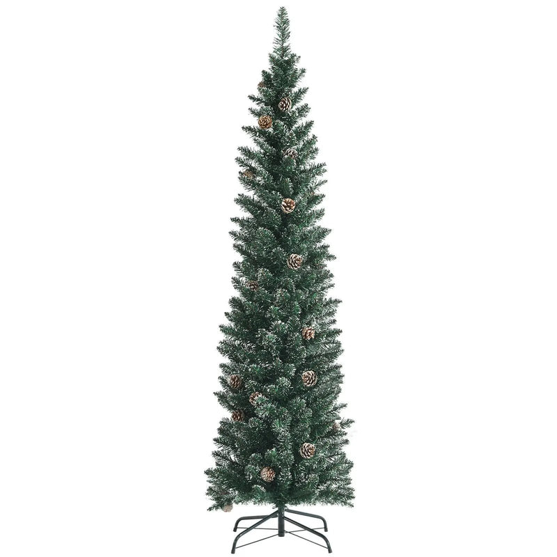 Snowy Artificial Pencil Christmas Tree with Pine Cones by DirectDeals
