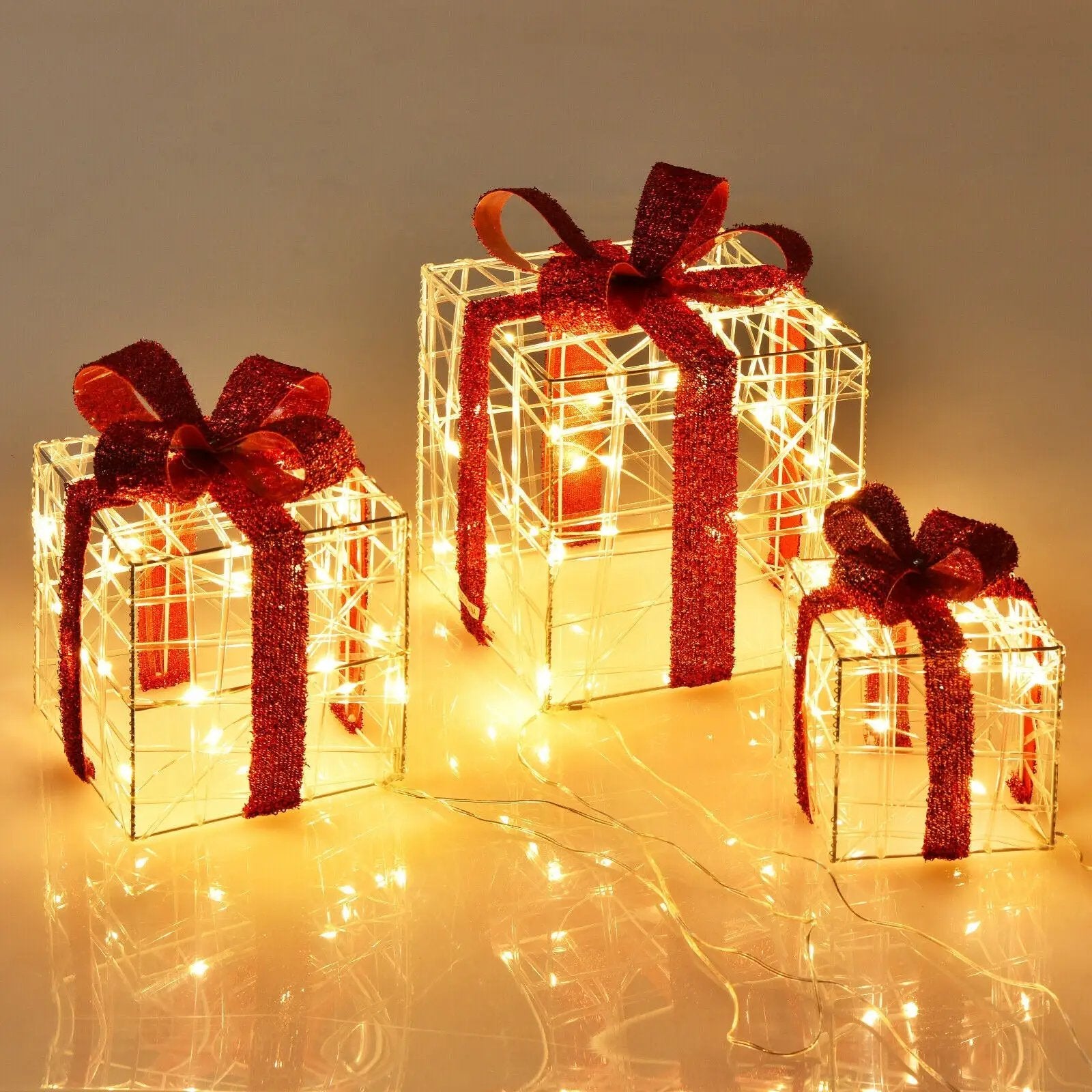 3 Pieces Christmas Lighted Gift Boxes Decorations with 60 LED Lights for Indoor and Outdoor by DirectDeals