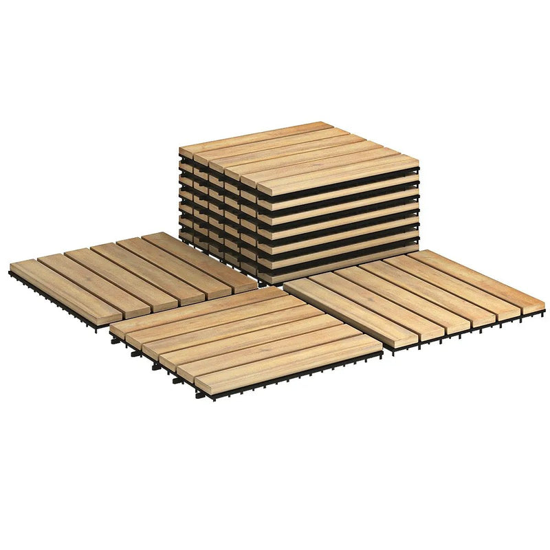 10 Pieces 12 x 12 Inch Acacia Wood Interlocking Tile Flooring by DirectDeals