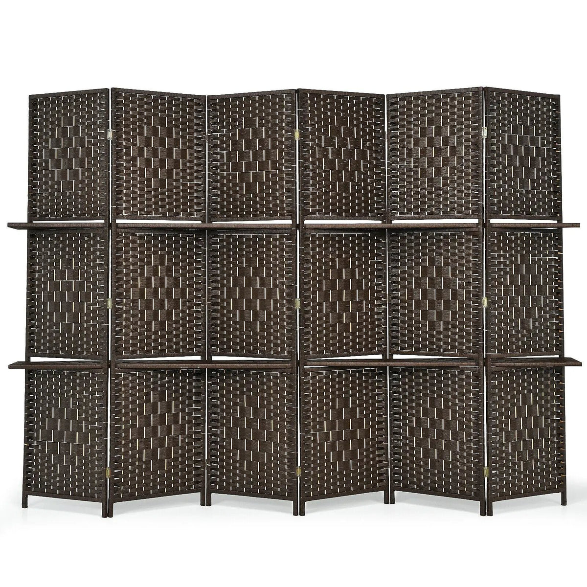 6 Panel Folding Weave Fiber Room Divider with 2 Display Shelves, photo 3 of 9