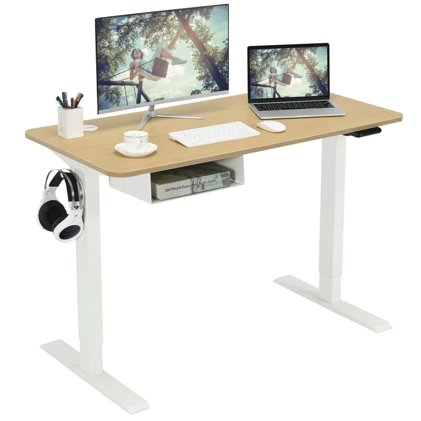 48-Inch Electric Standing Adjustable Desk with Control Panel and USB Port-Natural by DirectDeals