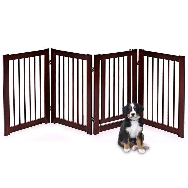 30 Inch Tall 4-Panel Freestanding Pet Gate Wooden Dog Fence by DirectDeals